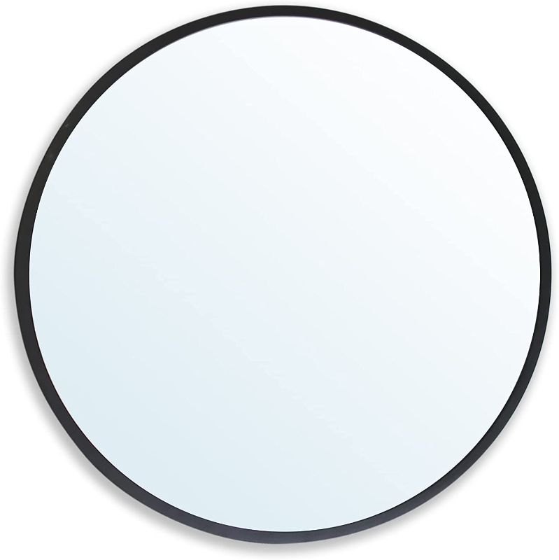 Photo 1 of ZENIDA Round Wall Mirror,24-inch Large Circle Mirror,Black Metal Framed Wall-Mounted Bathroom Mirror,Decorative Round Mirror for Bathroom Decor,Vanity.