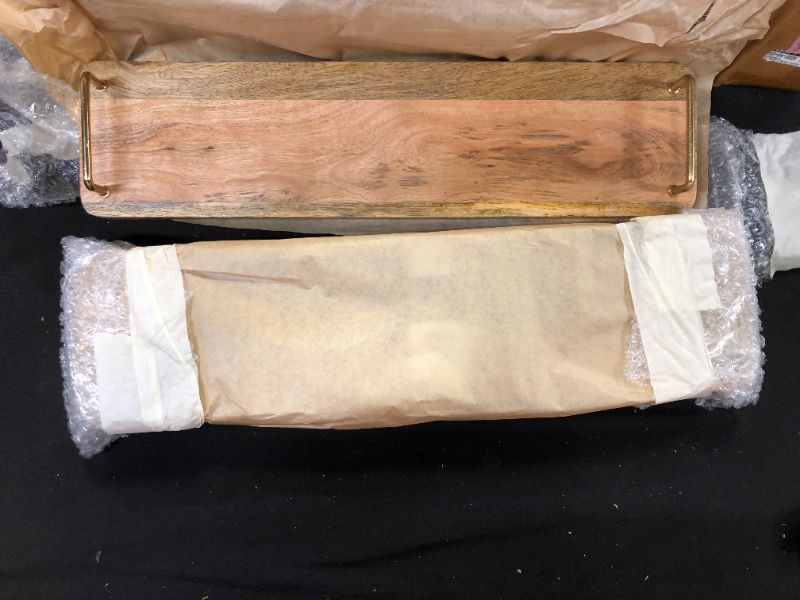 Photo 1 of 20" Mango Wood Serving Board With Gold Metal Handles