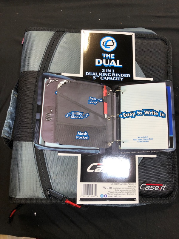 Photo 2 of Caseit Case-it Dual Ring Zipper Binder, D Ring, 1-1/2 Inches, Black