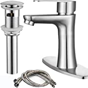 Photo 1 of Bathroom Faucet cUPC Certificated Bathroom Sink Faucet with Metal Overflow Pop Up Drain Deck Plate 1 or 3 Hole Bathroom Vanity Sink Faucet (Brushed-Nickel), BF-SSA01
