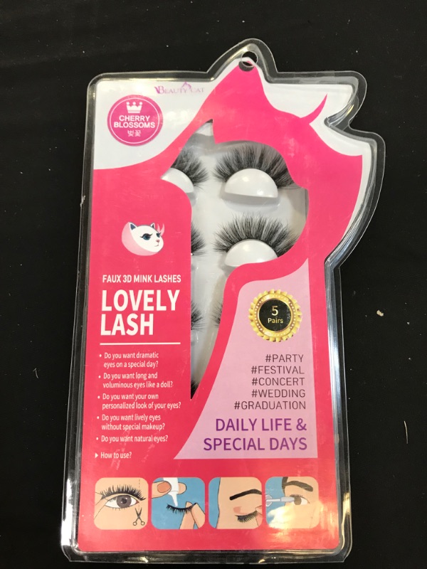 Photo 2 of BEAUTY CAT 3D False Eyelashes Classic -Full Long Dramatic and Natural Look / Comfortable Wearing Strip Lashes by Handmade, Soft & Light Weight Fluffy Faux Eyelash(5 Pairs) No. 012-CHERRYBLOSSOMS
