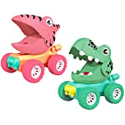 Photo 1 of Dinosaur Toy car for 3 4 5 Year Old boy Toy Truck 2 Pack Monster Truck (Tyrannosaurus Green + Pterodactyl Pink)
