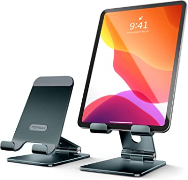 Photo 1 of Adjustable Tablet Stand for Desk, [Ergonomic & Flexible & Portable] TOPGO Foldable Tablet Stand Holder for iPad Pro 12.9, Air Mini, Kindle, Samsung Tab, Switch - Grey
