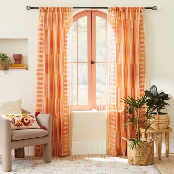 Photo 1 of 1pc 54"x84" Sheer Ophelia Printed Burnout Window Curtain Panel Orange - Opalhouse™ Designed with Jungalow™
