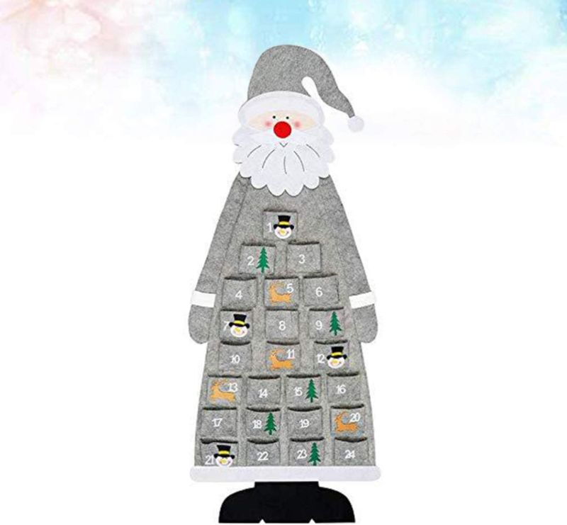 Photo 1 of NUOBESTY Countdown to Christmas Calendar, Felt Santa Claus Advent Calendar with 24 Days Pockets Wall Hanging Ornaments for Xmas Home Office Grey