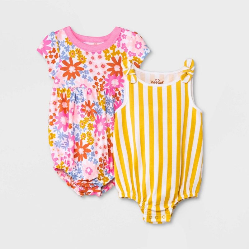 Photo 1 of Baby Girls' 2pk Floral Striped Romper - Cat & Jack™
0-3m