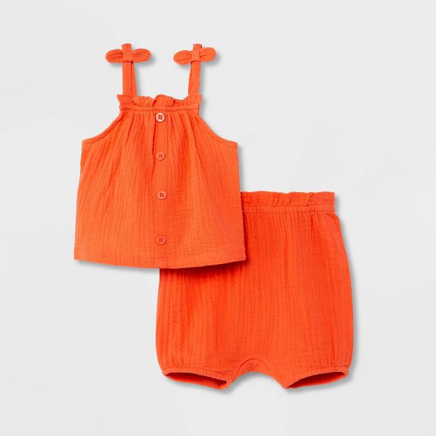 Photo 1 of Baby Girls' 2pc Sunbeam Gauze Top & Bottom Set - Cat & Jack™ Coral Pink
0-3m
