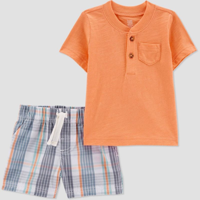 Photo 1 of Baby Boys' Plaid Top & Bottom Set - Just One You® Made by Carter's Orange/Gray---nb 