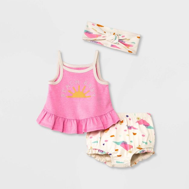 Photo 1 of Baby Girls' Beach Baby Top & Bottom Set with Headband - Cat & Jack™ Pink---3-6m