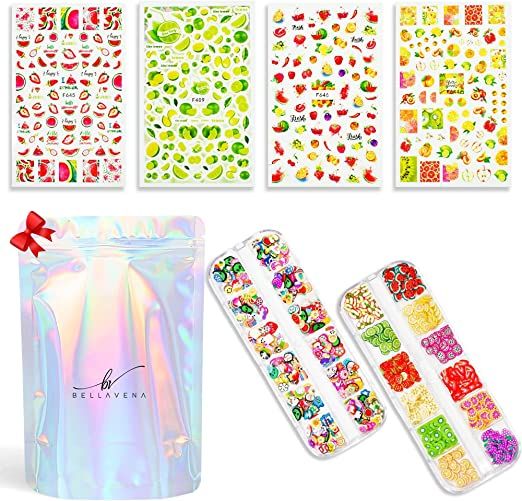 Photo 1 of 600+ Fruit Nail Art Slices and Fun Characters | 500+ Summer Fruity Nail Stickers |High Value Bundle Kit | Easy to Use Accessories 3D Summer Nail Sticker Nail | Perfect for Dip & Acrylic Nails Design 