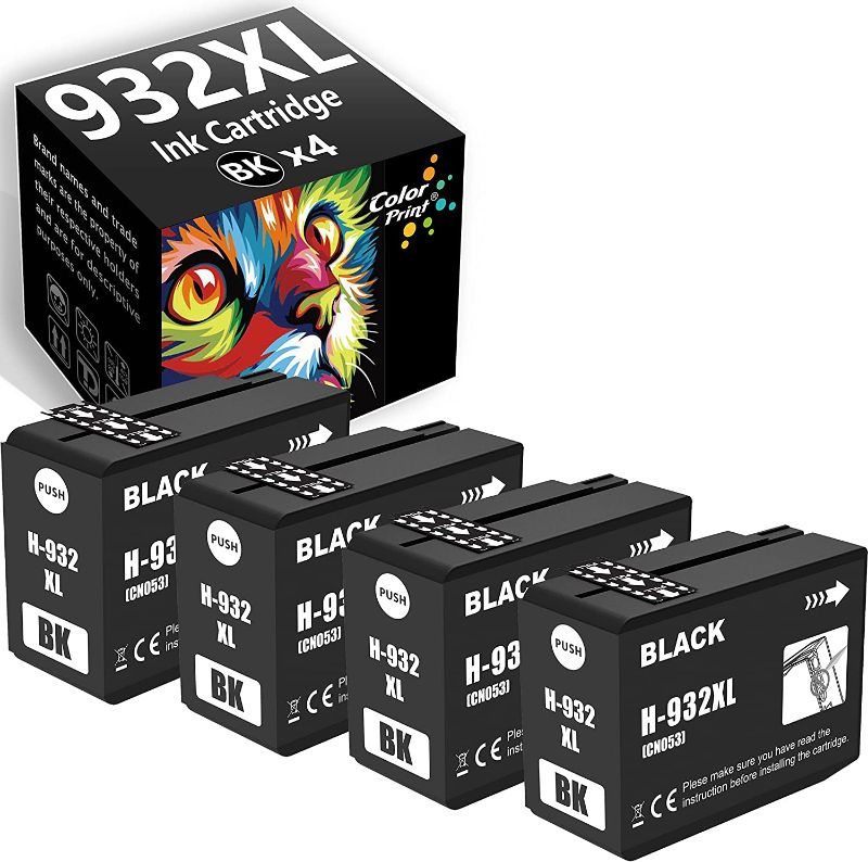 Photo 1 of 4-Pack ColorPrint Compatible 932XL Ink Cartridge Black High Yield Replacement for HP 932 XL 933XL 933 Work with OfficeJet 6600 6700 7612 6100 7610 7110 7620 7510 Laser Printer
