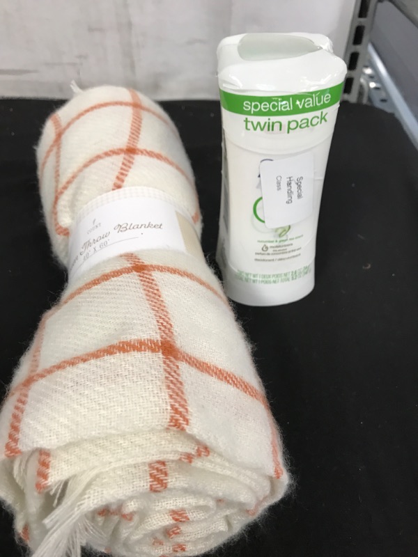 Photo 1 of  Green Tea Deodorant Twin Pack and woven throw blanket