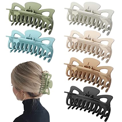 Photo 1 of 6 Pack Large Hair Claw Clips for Women - 4.7 Inch Long Matte Jumbo Claw Clips For Thick Hair Big Banana Hair Clips Strong Hold Non-slip Neutral Color Jaw Clip Hair Accessories for Women