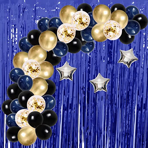 Photo 1 of  Blue Gold Graduation Balloon 2022 Graduation Party Decorations Fringe Curtain Foil Silver Star Balloons for Class of 2022 College High School kindergarten Graduation Party Supplies