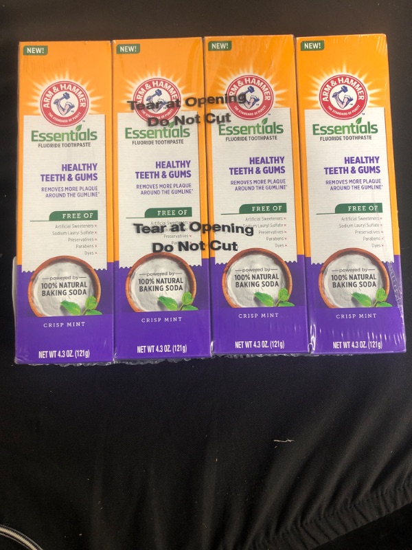 Photo 2 of Arm & Hammer Essentials Fluoride Toothpaste Healthy Teeth & Gums , 4.3 OZ, 4 Count, EXP 10/2022