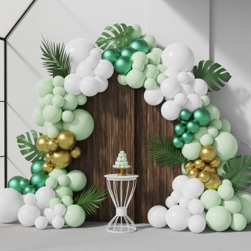 Photo 1 of  Balloon Garland Arch Kit Green White Gold&Green Chrome Balloon Arch