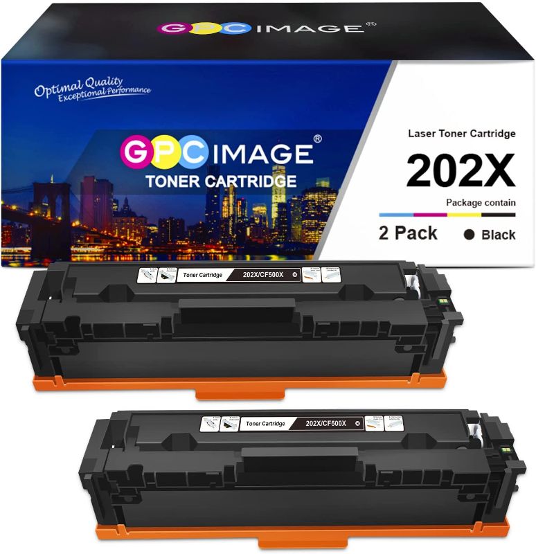 Photo 1 of GPC Image Compatible Toner Cartridge Replacement for HP 202X 202A CF500X CF500A Compatible with Laserjet Pro MFP M281fdw M254dw M281cdw M281 M281dw M280nw Printer Tray(2 Black)
