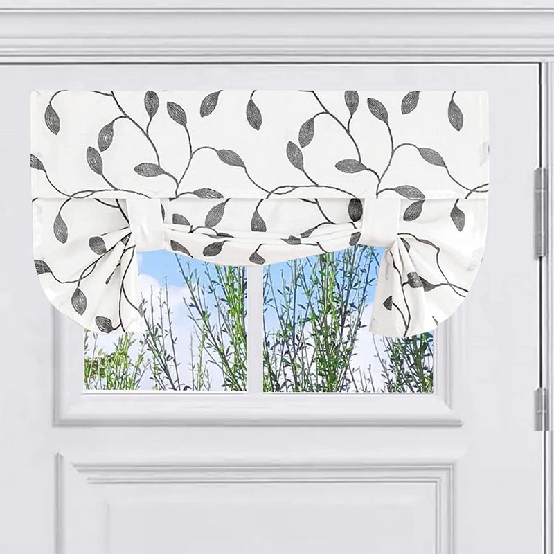 Photo 1 of AmazeCov Small French Door Curtains with Faux Linen Embroidered Thick Floral Design Thermal Insulated Semi Blackout Curtains for Glass Door Office, Easy Installed, 25W x 20L Inch,Gray, 1 Panel
