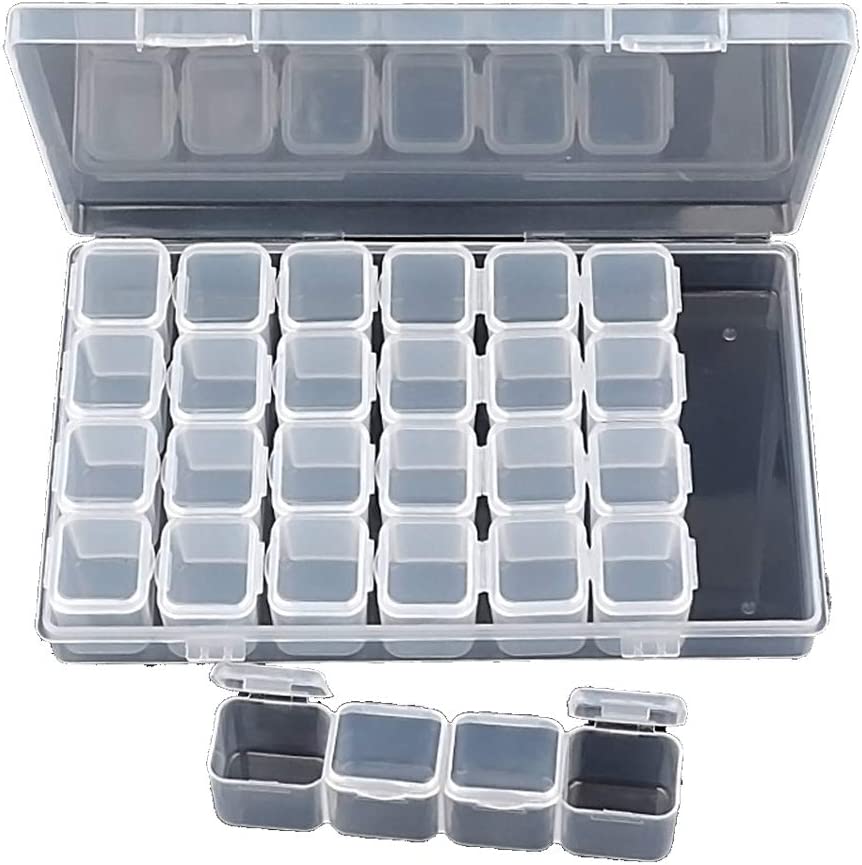 Photo 1 of 1 Pack 28 Grids Diamond Painting Box Plastic Jewelry Organizer Storage Container Diamond Embroidery Storage Boxes Nail Art Tools Storage Case for DIY Rhinestone Beads or Nail Art Small Findings, Clear
