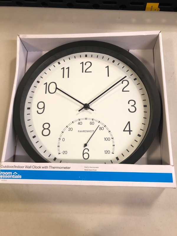 Photo 2 of 12" Round Clock/Thermometer Black - Room Essentials
