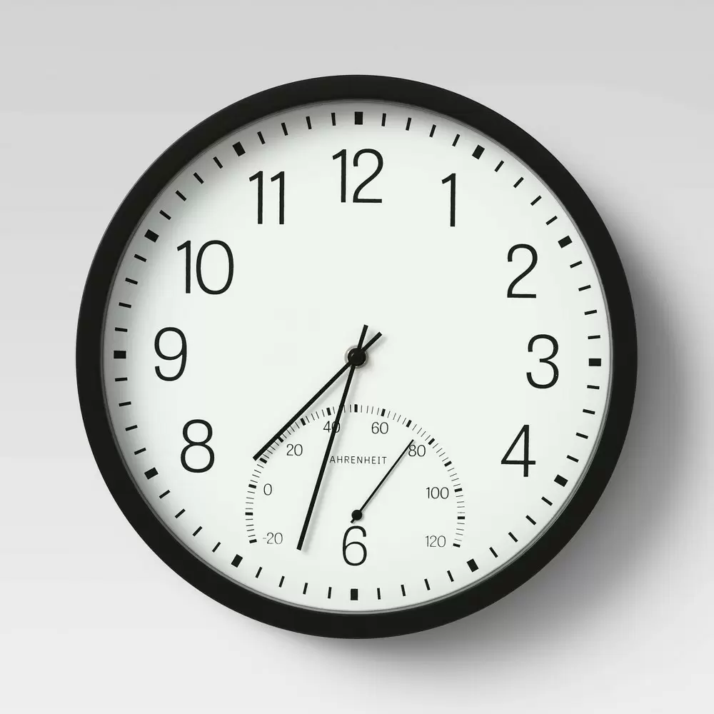 Photo 1 of 12" Round Clock/Thermometer Black - Room Essentials
