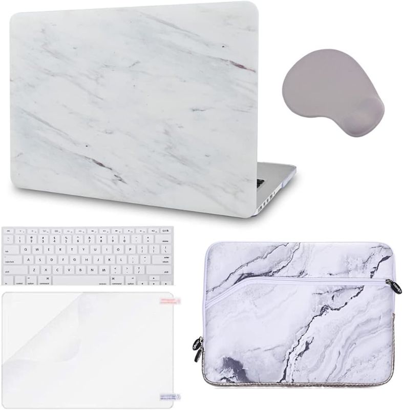 Photo 1 of UPOTI Compatible with MacBook Pro 14 inch Case Cover 2022,2021 Release M1 Pro/Max A2442 with Touch ID Plastic Hard Shell + Sleeve + Mouse Pad + Keyboard Cover + Screen Protector (Silk White Marble)
