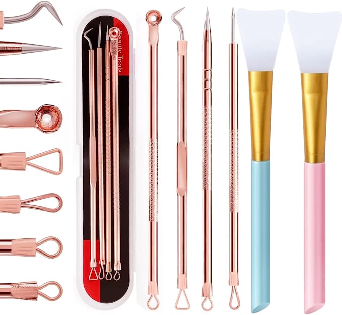 Photo 1 of 4PCS Blackhead Remover Comedone Extractor ,with Free 2PCS Silicone Face Mask Brushes,for Facial Mud Mask, Clay, Body Lotion and Body Butter.
