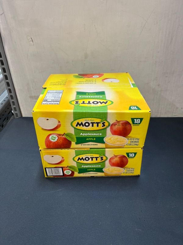 Photo 2 of 2 BOXES - Mott's Applesauce, 4 oz cups, 18 count - EXP: NOV 09,2022

