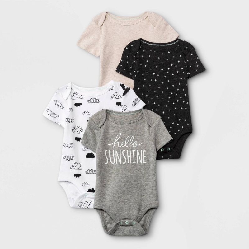 Photo 1 of Baby 4pk Short Sleeve Bodysuit - Cloud Island™ Black/White & Baby 3pk Pull-on Pants - Cloud Island™ Black/Gray & HAT 

