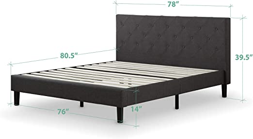 Photo 1 of ZINUS Shalini Upholstered Platform Bed Frame / Mattress Foundation / Wood Slat Support / No Box Spring Needed / Easy Assembly, Dark Grey, King
