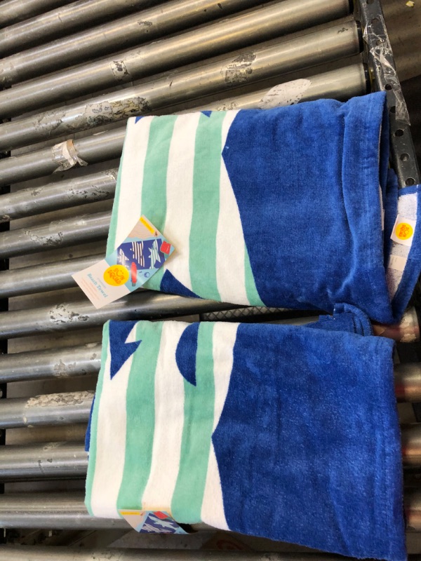 Photo 2 of 2 --------- Shark Striped Printed Beach Towel Blue - Sun Squad™ -------- NEEDS CLEANING
