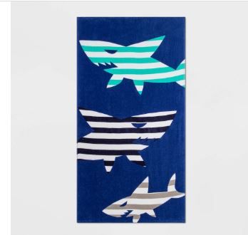 Photo 1 of 2 --------- Shark Striped Printed Beach Towel Blue - Sun Squad™ -------- NEEDS CLEANING
