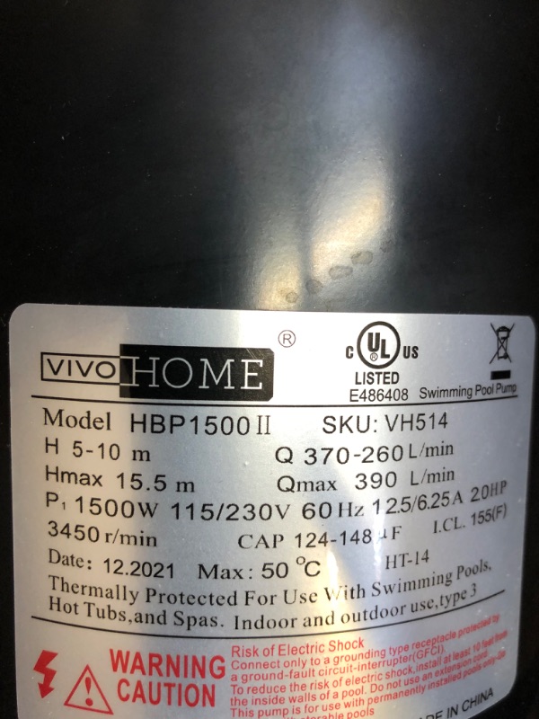 Photo 3 of VIVOHOME 2.0 HP 6800 GPH Powerful Self Primming Dual Voltage in/Above Ground Swimming Pool Pump with Strainer Basket
