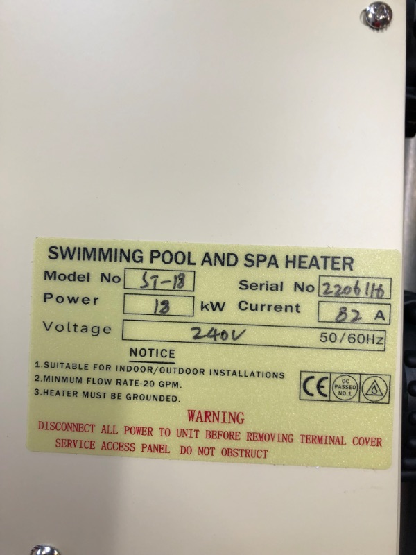 Photo 4 of Swess Pool Heater 18KW 240V for Above Ground Pool Electric Pool Heater Electric Pool Electric Digital Heater Thermostat Thermostatic Equipment
(UNABLE TO TEST FUNCTIONALITY)