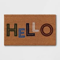 Photo 1 of 1'6"x2'6" Hello Colorblocked Coir Doormat 

