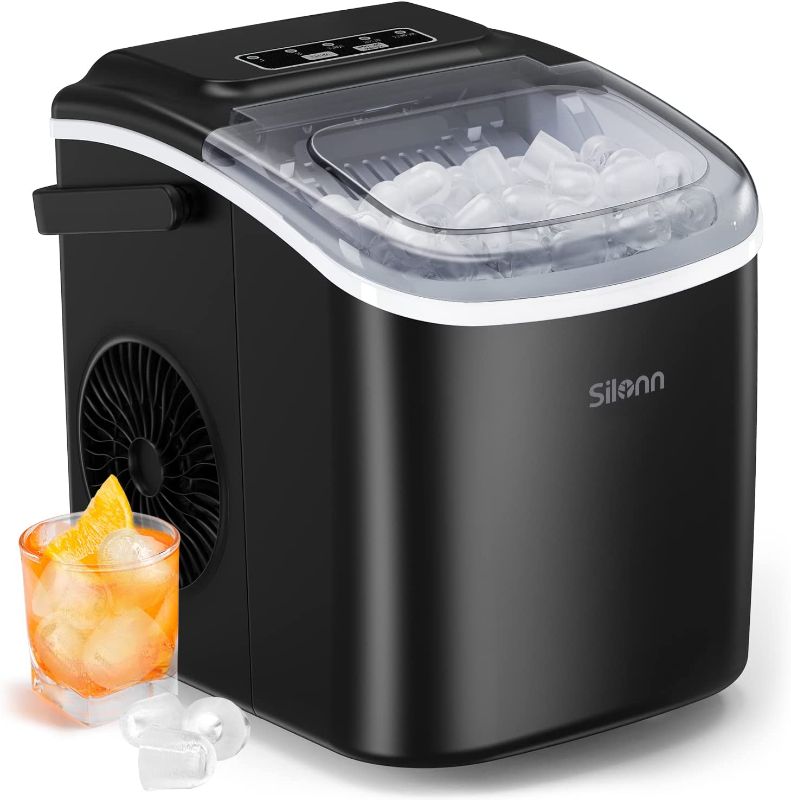 Photo 1 of Silonn Countertop Ice Maker, 9 Cubes Ready in 6 Mins, 26lbs in 24Hrs, Self-Cleaning Ice Machine with Ice Scoop and Basket, 2 Sizes of Bullet Ice for Home Kitchen Office Bar Party, Black (SLIM09)
