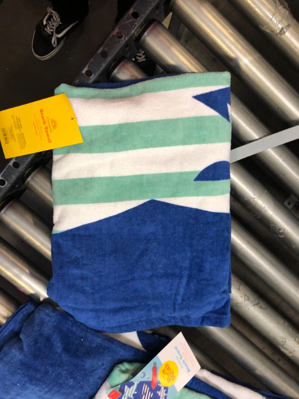 Photo 2 of  4 -------- Shark Striped Printed Beach Towel Blue - Sun Squad  -------- NEEDS CLEANING