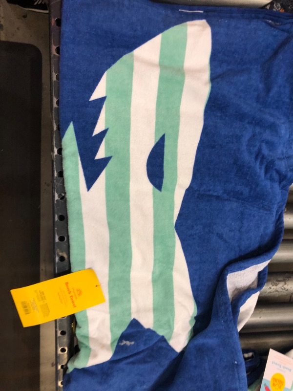 Photo 4 of  4 -------- Shark Striped Printed Beach Towel Blue - Sun Squad  -------- NEEDS CLEANING