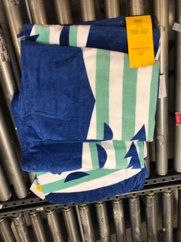 Photo 3 of  4 -------- Shark Striped Printed Beach Towel Blue - Sun Squad  -------- NEEDS CLEANING