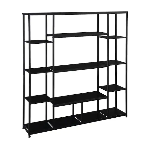 Photo 1 of black Wood 5-Shelf Open Freestanding Storage Bookcase with Metal Frame,