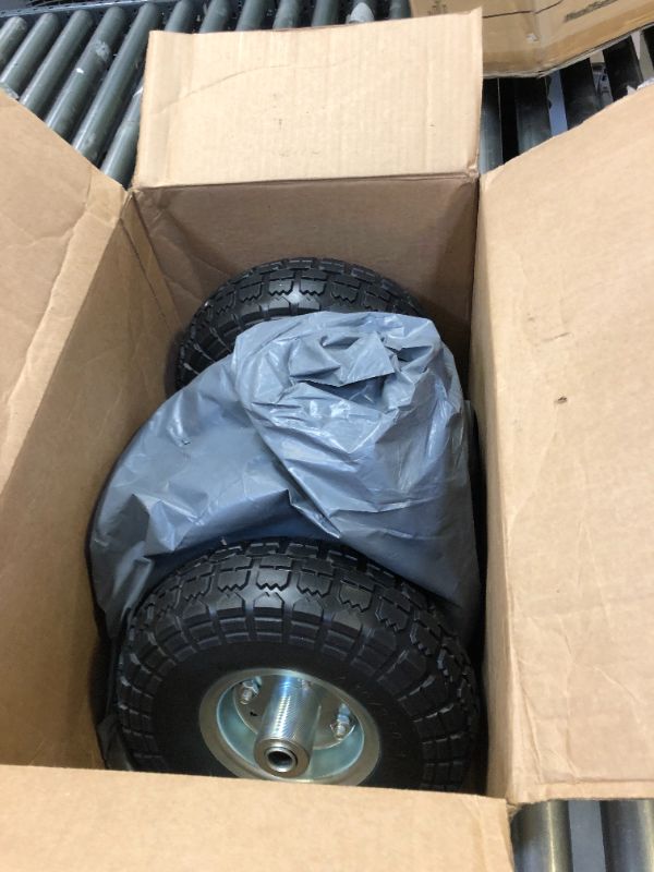 Photo 2 of (4-Pack) AR-PRO 10-Inch Solid Rubber Tires and Wheels - Replacement 4.10/3.50-4” Tires and Wheels with 5/8” Axle Bore Hole, 2.2” Offset Hub, and Double Sealed Bearings - Perfect for Gorilla Carts
