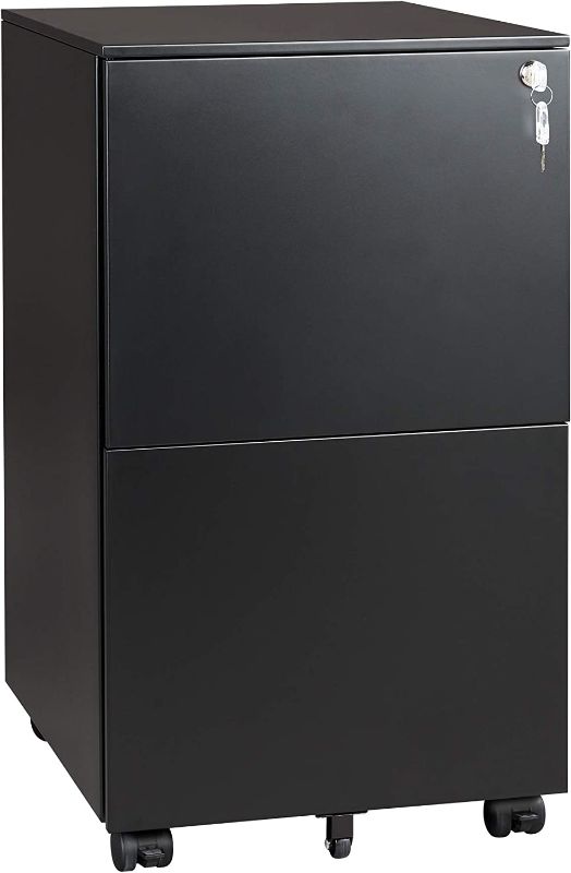 Photo 1 of DEVAISE Mobile Filing Cabinet with Lock, Vertical File Cabinet for Legal/Letter/A4 Files, Fully Assembled Except Wheels, Black
