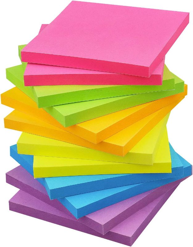 Photo 1 of 12 Pads post it Sticky Notes 3x3 Self-Stick Notes Pads with 6 Bright Colors, Easy to Post for Office, Shool, Home, 90 Sheets/Pad
