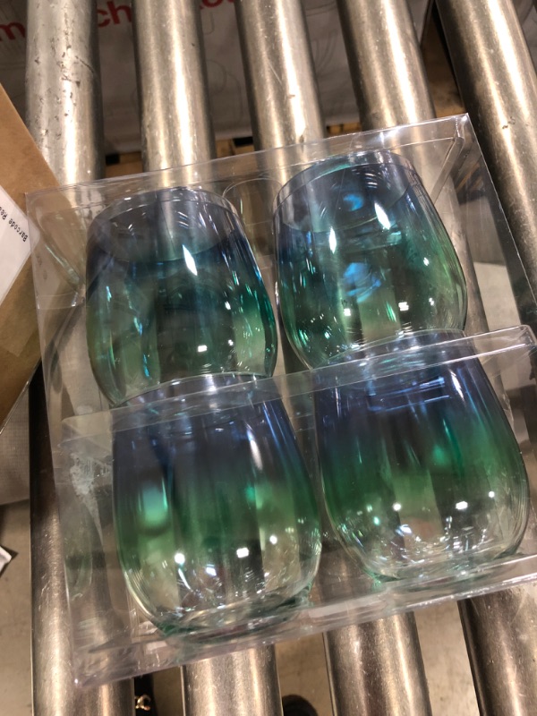 Photo 2 of 14oz 4pk Plastic Ombre Stemless Wine Glasses Blue - Sun Squad pack of 2

