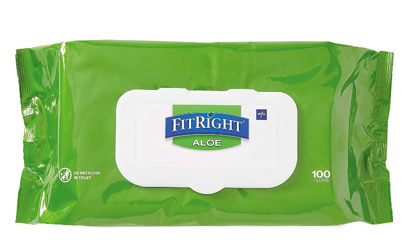 Photo 1 of 2 pack Medline FitRight Aloe Personal Cleansing Cloth Wipes, Unscented, 8 x 12 inch Adult Large Incontinence Wipes, 100 count
