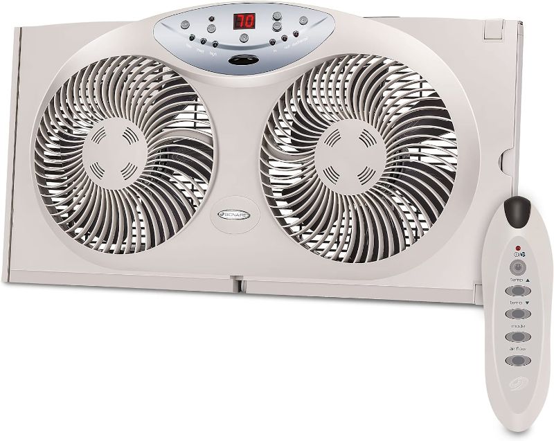 Photo 1 of Bionaire Window Fan with Twin 8.5-Inch Reversible Airflow Blades and Remote Control, White
