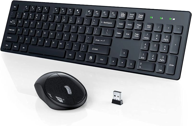 Photo 1 of Wireless Keyboard and Mouse, WisFox Full-Size Wireless Mouse and Keyboard Combo, 2.4GHz Silent USB Wireless Keyboard Mouse Combo for PC Desktops Computer, Laptops, Windows (Black)