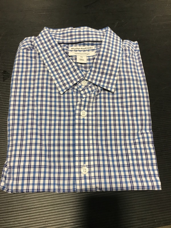 Photo 1 of Amazon Essentials Men's Regular-Fit Short-Sleeve Poplin Shirt XX-Large Blue, Plaid