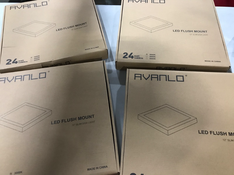 Photo 3 of AVANLO Flush Mount Ceiling Light, Super Slim 0.6 Inch Thickness 12 Inch LED Ceiling Light, 120V 3000K 3100lm 24W, Dimmable, Square, for 3.5 - 4'' Junction Box, 5 - 6'' Housing & Surface Mount. 4 Pack Square,3000k Square,3000k,4pack