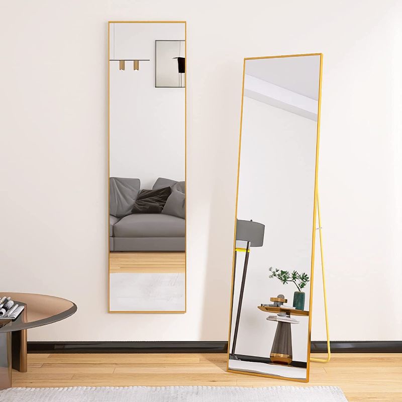 Photo 1 of Beauty4U 60" x 16" Full Length Mirror Floor Mirror Hanging Standing or Leaning, Bedroom Mirror Wall-Mounted Mirror with Gold Aluminum Alloy Frame